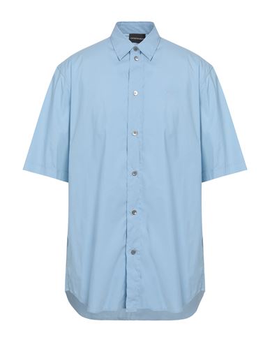 Emporio Armani Man Shirt Sky Blue Size L Cotton, Polyamide, Elastane