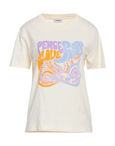 Sandro Woman T-shirt Cream Size 0 Cotton In White