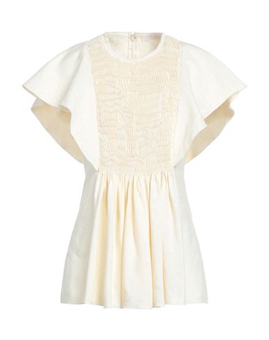 Chloé Ruffled Smocked Linen And Silk-blend Twill Peplum Blouse In Beige