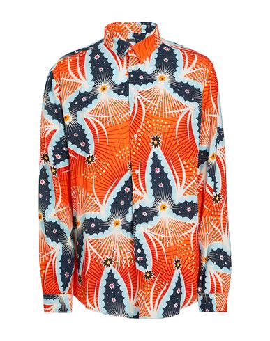 8 By Yoox Viscose Printed Multicolor Over-size Shirt Man Shirt Orange Size S Viscose