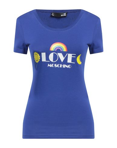 Moschino Woman T-shirt Bright Blue Size 8 Cotton, Elastane