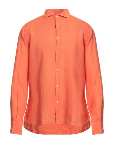 Shop Fedeli Man Shirt Orange Size 17 Linen