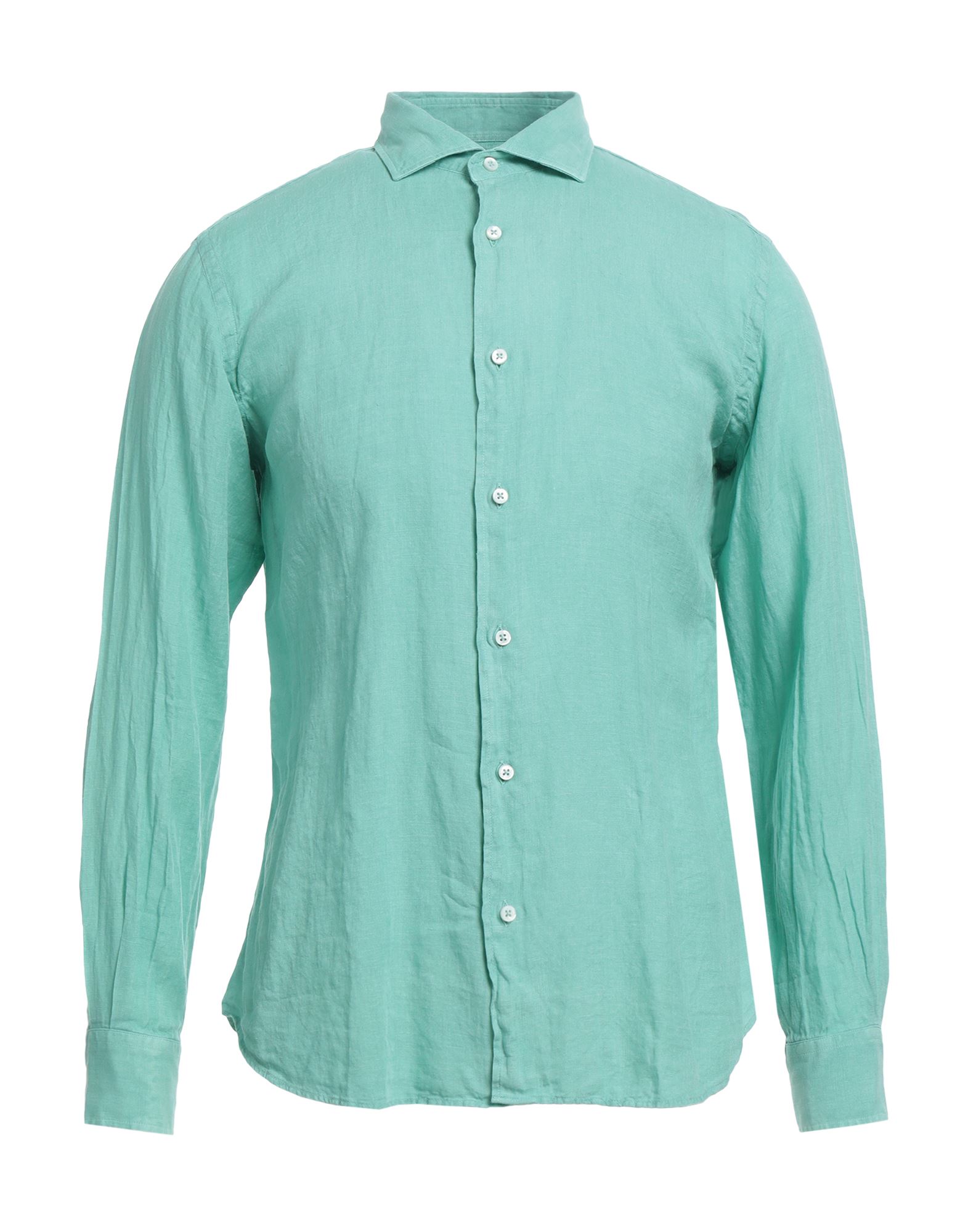 Shop Fedeli Man Shirt Light Green Size 17 Linen