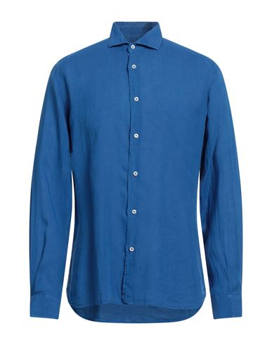 Fedeli Man Shirt Bright Blue Size 17 Linen