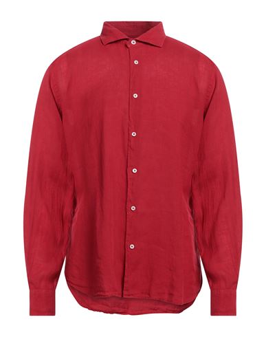 Shop Fedeli Man Shirt Red Size 17 Linen