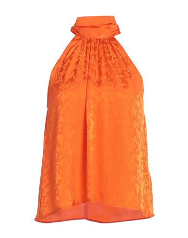 Msgm Woman Top Orange Size 6 Acetate, Silk