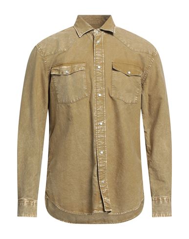 Dondup Man Denim Shirt Camel Size M Cotton In Beige