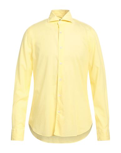 Fedeli Man Shirt Yellow Size 16 Cotton, Elastane