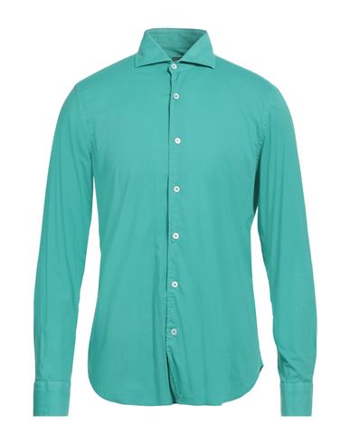 Fedeli Man Shirt Emerald Green Size 17 ½ Cotton, Elastane