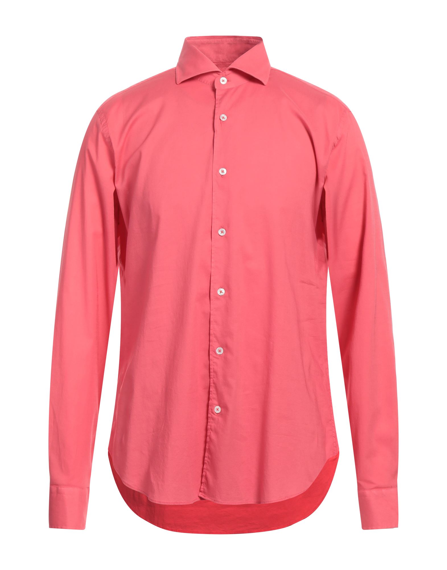 Shop Fedeli Man Shirt Coral Size 15 ¾ Cotton, Elastane In Red