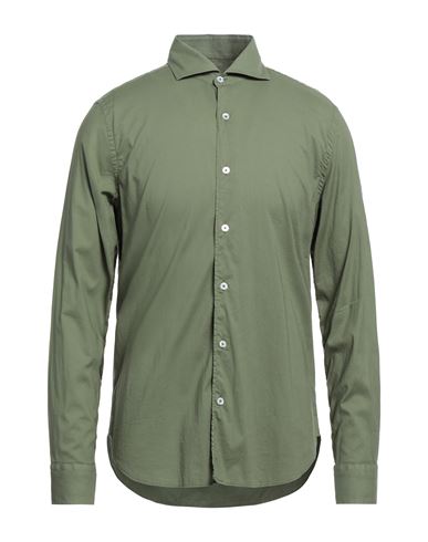 Fedeli Man Shirt Military Green Size 15 ½ Cotton, Elastane