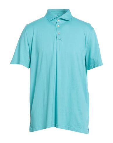 Shop Fedeli Man Polo Shirt Turquoise Size 40 Organic Cotton In Blue