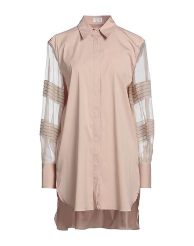 Aglini Woman Shirt Light Brown Size M Cotton, Polyamide, Elastane, Brass In Beige