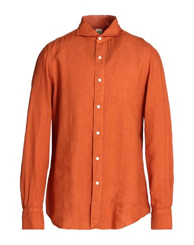 Shop Finamore 1925 Man Shirt Orange Size 16 Linen