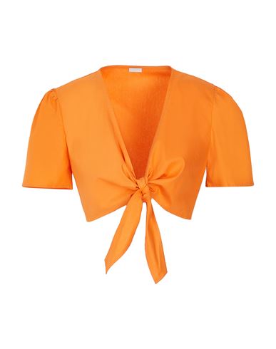 8 By Yoox Short Sleeve Crop Top With Front Knot Woman Blouse Orange Size 2 Cotton