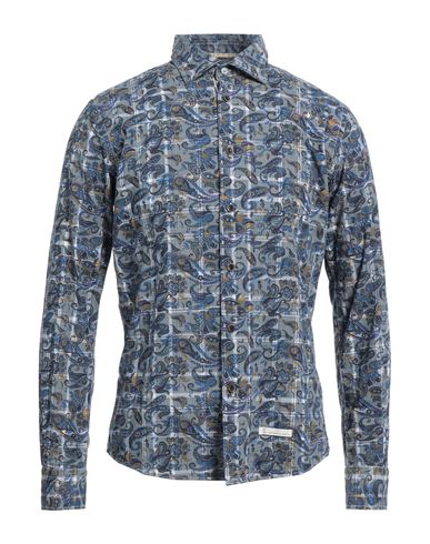 Alessandro Lamura Man Shirt Slate Blue Size S Cotton