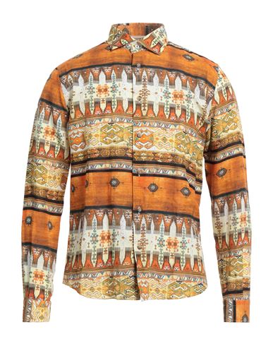 Alessandro Lamura Man Shirt Orange Size S Cotton, Linen