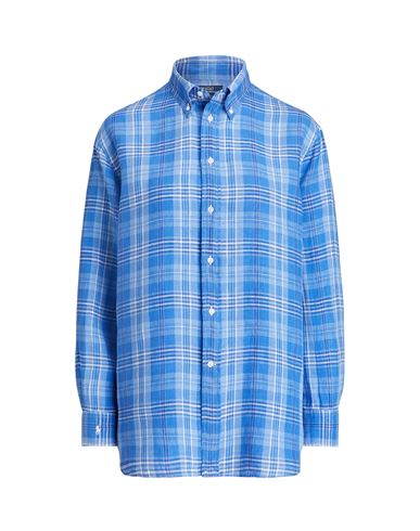 Polo Ralph Lauren Relaxed Fit Plaid Linen Shirt Woman Shirt Blue Size Xs Linen