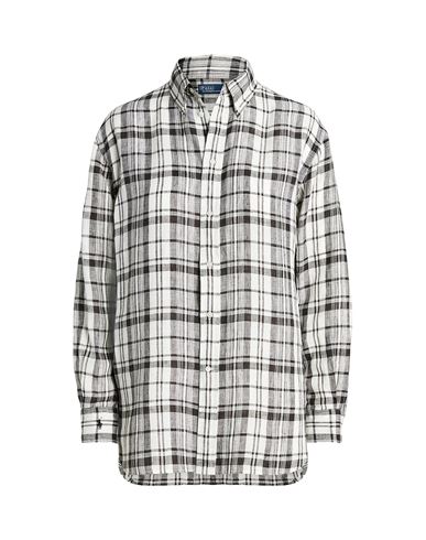 POLO RALPH LAUREN POLO RALPH LAUREN RELAXED FIT PLAID LINEN SHIRT WOMAN SHIRT STEEL GREY SIZE XL LINEN