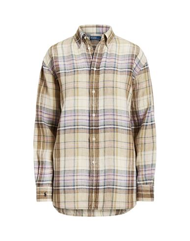 POLO RALPH LAUREN POLO RALPH LAUREN RELAXED FIT PLAID LINEN SHIRT WOMAN SHIRT BEIGE SIZE XS LINEN