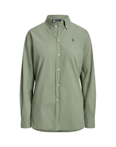 Polo Ralph Lauren Oversize Cotton Twill Shirt Woman Shirt Sage Green Size Xs Cotton