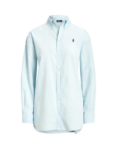 Polo Ralph Lauren Oversize Cotton Twill Shirt Woman Shirt Sky Blue Size Xs Cotton
