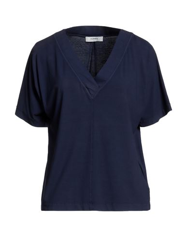 Alpha Studio Woman T-shirt Navy Blue Size 8 Cotton