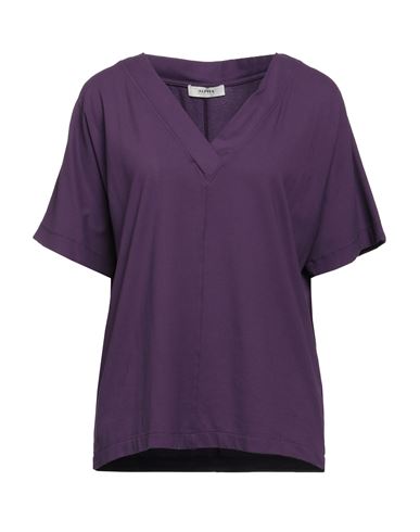 Alpha Studio Woman T-shirt Deep Purple Size 6 Cotton