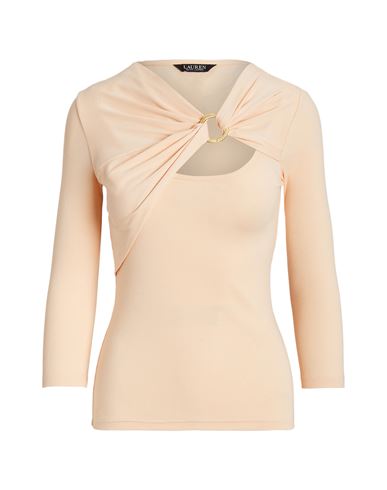 Lauren Ralph Lauren Ring-front Rib-knit Top Woman T-shirt Blush Size Xl Cotton, Elastane In Pink