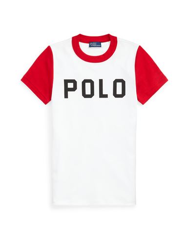 Polo Ralph Lauren Color-blocked Logo Ribbed Cotton Tee Woman T-shirt Red Size Xs Cotton