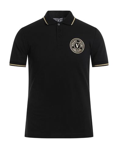 VERSACE JEANS COUTURE VERSACE JEANS COUTURE MAN POLO SHIRT BLACK SIZE S COTTON, POLYESTER, ELASTANE, METALLIC FIBER