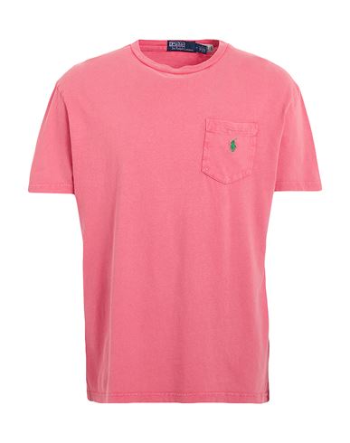 Polo Ralph Lauren Classic Fit Cotton-linen Pocket T-shirt Man T-shirt Salmon Pink Size L Cotton, Lin In Red