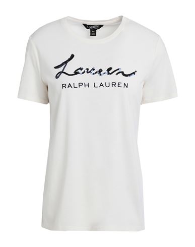 Lauren Ralph Lauren Woman T-shirt Ivory Size L Cotton, Modal In White