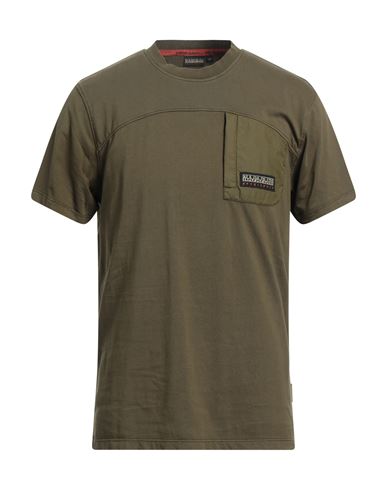 Napapijri Man T-shirt Military Green Size L Cotton, Elastane, Polyurethane