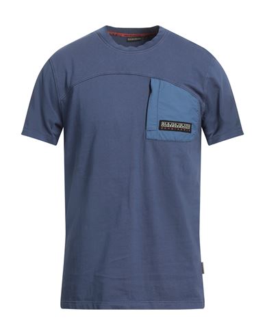 Napapijri Man T-shirt Slate Blue Size L Cotton, Elastane, Polyurethane