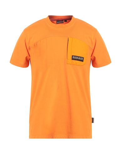 Napapijri Man T-shirt Orange Size Xl Cotton, Elastane, Polyurethane