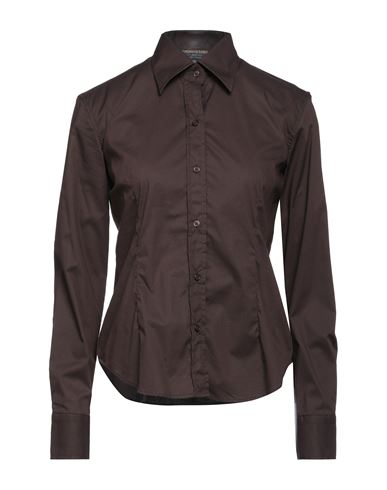 Shop Thomas Reed Woman Shirt Dark Brown Size 8 Cotton, Nylon, Elastane