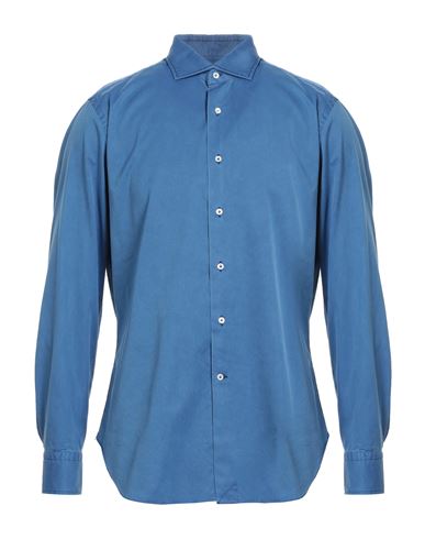 Mantovani Man Shirt Azure Size 16 Cotton In Blue