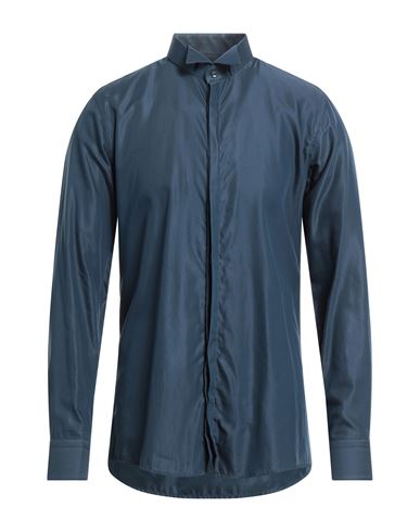 Carlo Pignatelli Man Shirt Navy Blue Size 16 ½ Cotton, Viscose