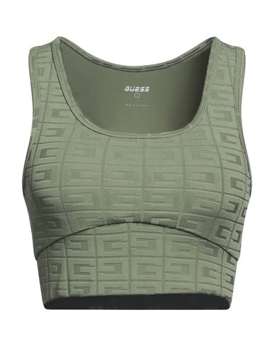 Guess Woman Top Military Green Size L Polyester, Elastane