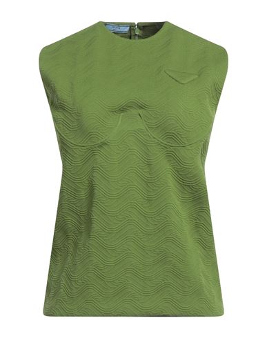 Prada Woman Top Green Size 8 Polyester, Silk