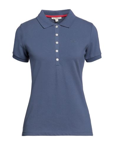 Barbour Woman Polo Shirt Slate Blue Size 4 Cotton, Elastane