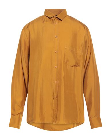 Christian Pellizzari Man Shirt Ocher Size 36 Silk In Yellow