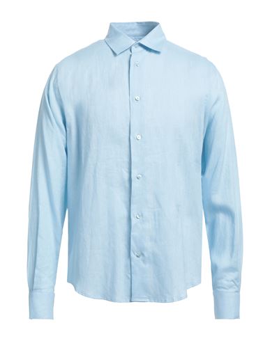 Trussardi Man Shirt Sky Blue Size 16 Linen