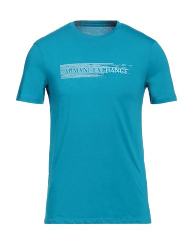 Armani Exchange Man T-shirt Turquoise Size L Cotton In Blue