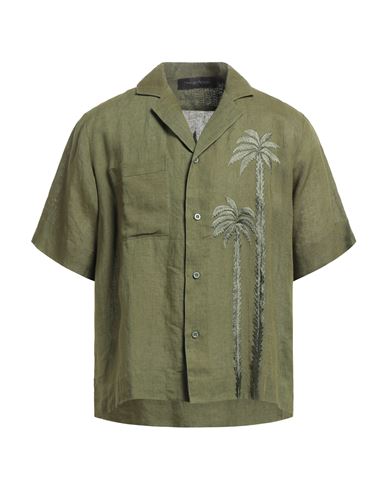 Christian Pellizzari Man Shirt Military Green Size 36 Linen