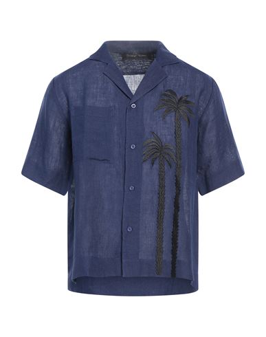 Christian Pellizzari Man Shirt Midnight Blue Size 38 Linen