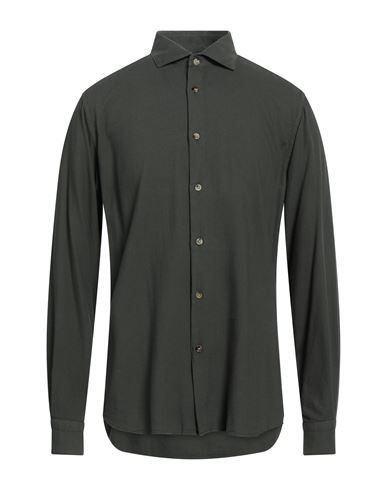 Boglioli Man Shirt Dark Green Size 15 ¾ Viscose, Cotton