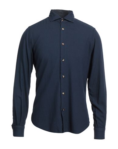 Boglioli Man Shirt Navy Blue Size 15 ¾ Viscose, Cotton