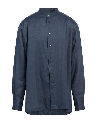 Trussardi Man Shirt Navy Blue Size 16 Linen